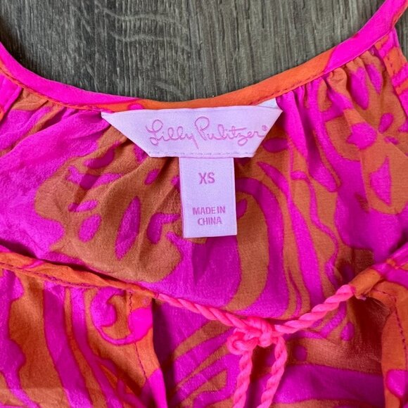Lilly Pulitzer Pink Finn Silk Halter Pop Orange Tassel Tank Top/Cami Size XS - Picture 4 of 10